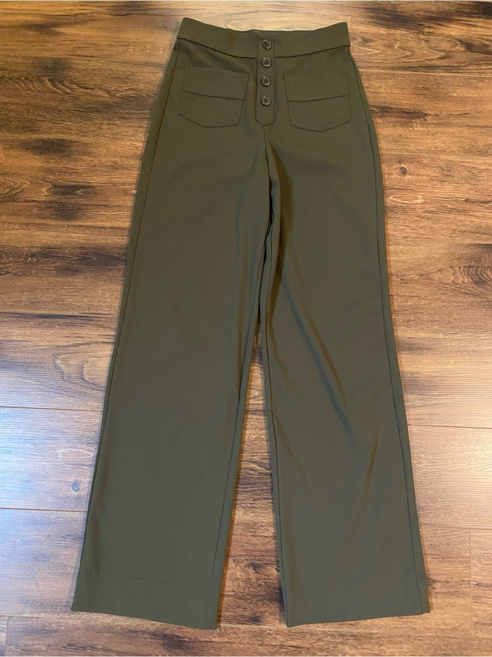High waisted straight leg pull on pants size small tall olive green stretch
